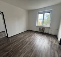 A room in a 3-room apartment with a wood-patterned floor and a large window.
