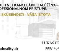 Real estate agency banner with slogan, contact, and building illustration.