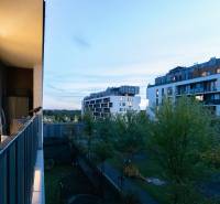 An evening view from the balcony of a housing estate in Bratislava, Petržalka, on Zuzana Chalupová Street.