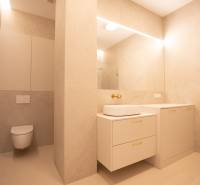 Bathroom in a 4-room apartment with a sink, storage cabinets, and a toilet.