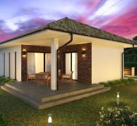 Family house in Gabčíkovo with a terrace, garden lighting, and wooden decor.