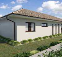 A family house in Gabčíkovo with a lawn, terrace, and ornamental plants.