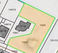 Map of residential plots in Kútniky with marked parcels.