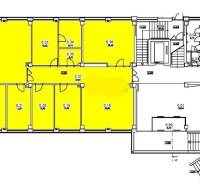 Floor plan of offices with a marked space of 140 m² for rent.