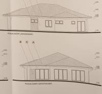 Architectural drawing of a house for Land - housing, showing side and rear view.