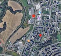 An aerial photograph of the area in Prešov including Exnárova Street and its surroundings.