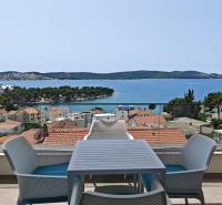 Sea view from the terrace of the villa in Trogir with outdoor seating.