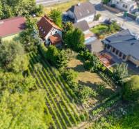 Aerial view of a family house with a garden on Senecká Street in Pezinok.