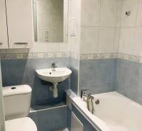 Bathroom in a 3-room apartment with a bathtub, sink, and toilet.