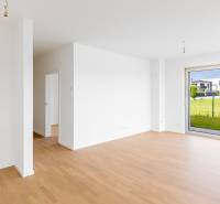 Bright 4-room apartment with wood-patterned flooring and spacious windows on the ground floor.