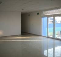 Bright office spaces with tiles and large windows.