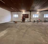 A view into the hall with a wooden decor ceiling in the warehouse complex in Olešná.