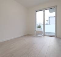 A bright room in a 4-room apartment with a wood-patterned floor and a large window.