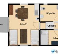 The floor plan of a cottage with a terrace, two rooms, and a bathroom without a kitchen.