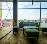 Bright dining spaces with comfortable seating and large windows. Floor with wood decor.