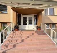 Entrance with stairs of a 4-room apartment in Horné Obdokovce with railing and flowers.