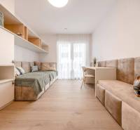 Bright room in a 3-bedroom apartment with wood-patterned flooring and comfortable furniture.