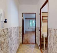 A hallway with a wooden decor floor leading to a room in a 3-room apartment.