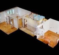 Virtual tour of a 3-room apartment with wood-patterned flooring.