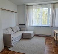 A comfortable living space in a 3-room apartment with a sofa and wooden decor.