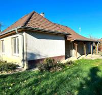 A family house in Horné Saliby with a pyramid roof stands in a green garden.