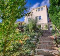 A family house in Bratislava - Devín with stone stairs, surrounded by a green garden.