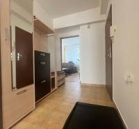 A hallway in a 3-room apartment with tiles and built-in furniture.