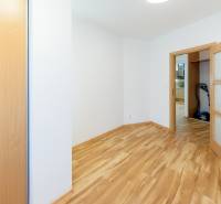 A room in a 3-room apartment with a wood-patterned floor and a built-in wardrobe.