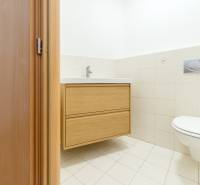 Bathroom with toilet in a 3-room apartment and plasterboard wall.