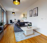 Living room in a two-room apartment with comfortable seating and a wooden decor floor.