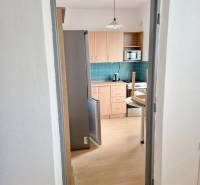 A kitchen with wooden decor and appliances in a studio apartment.