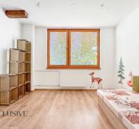 Children's room with wood-decor flooring, animal drawings, and furniture in a 3-room apartment.