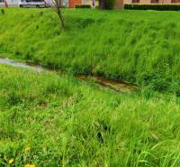 In the picture, a stream flows surrounded by lush grass, near Štúrova Street.