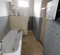 A bathroom with old fixtures and gray-blue tiles in a family house on Štúrova Street.