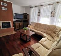 Living room with a fireplace and a sofa on a floor with a wood decor.