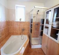 The family house has a bathroom with a bathtub, a shower, and a cabinet.