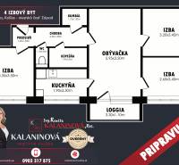 Floor plan of a 4-room apartment on Lesnícka Street, Košice - Západ district.