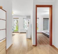 Interior of a 2-room apartment with a wooden decor floor and spacious rooms.