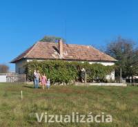 A family house in Krupina with a vineyard in front of the house, the sky is clear and without clouds.