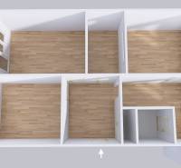 Floor plan of a 3-room apartment with wood-patterned flooring and arranged rooms.