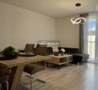 Living room with wood-patterned flooring and a comfortable sofa in a three-room apartment.
