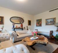 Living room in a 3-room apartment with comfortable seating, a fireplace, and a wooden decor floor.