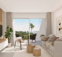 Bright living space with a comfortable sofa and a view from the Holiday Apartment.