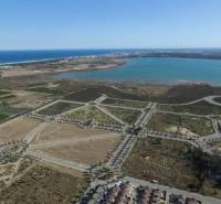 Aerial view of holiday apartments by the coast in Guardamar del Segura.
