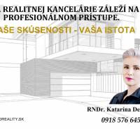 HD Reality real estate agency advertisement with contact information for RNDr. Katarína Denková.