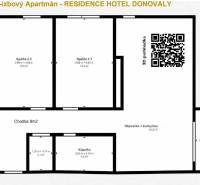 Floor plan of a 3-room apartment in Donovaly with a living room, kitchen, and balcony.