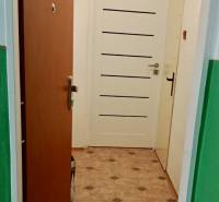 Entrance to the interior with open doors and tiling in a studio apartment.