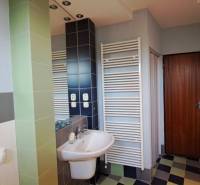 Bathroom in a family house with a sink, shower, and a picture of a sailboat.