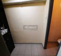 Offices with equipment and a toilet in the business. Cabinet with glasses, light floor.