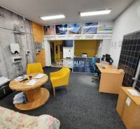 Offices with exposed solar panels, wooden elements, and yellow chairs.